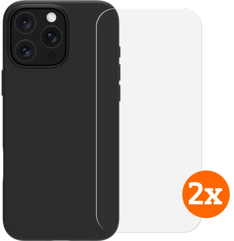 BlueBuilt Back Cover iPhone 16 Pro Zwart + Screenprotector Glas Duo Pack