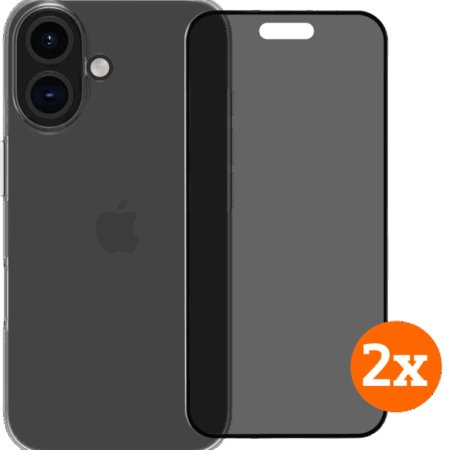 BlueBuilt Back Cover iPhone 16 Transparant + Privacy Filter Screenprotector Glas Duo Pack
