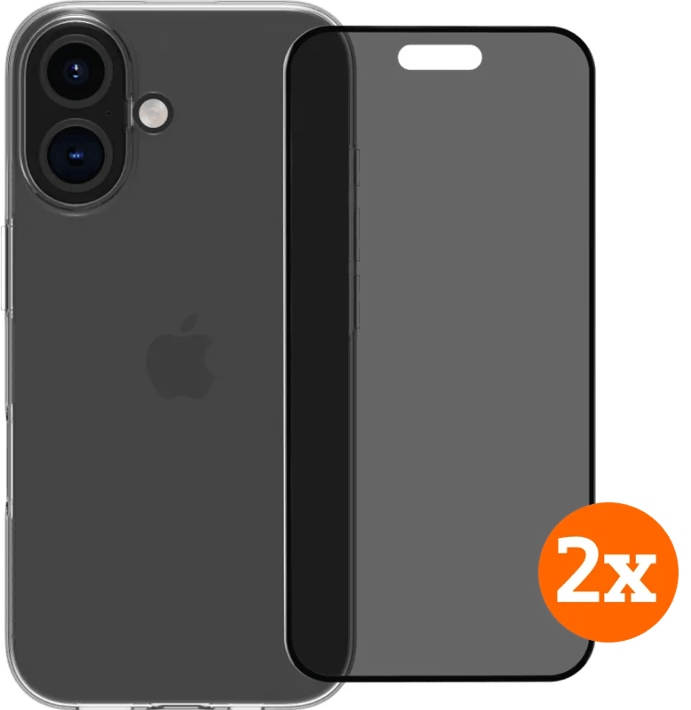BlueBuilt Back Cover iPhone 16 Transparant + Privacy Filter Screenprotector Glas Duo Pack