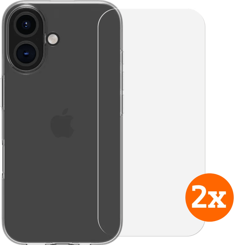 BlueBuilt Back Cover iPhone 16 Transparant + Screenprotector Glas Duo Pack