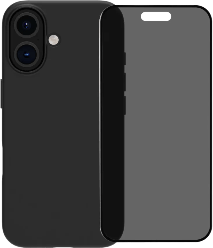 BlueBuilt Back Cover iPhone 16 Zwart + Privacy Filter Screenprotector Glas