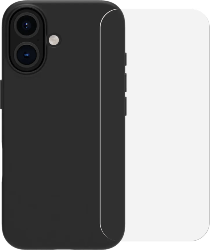 BlueBuilt Back Cover iPhone 16 Zwart + Screenprotector Glas