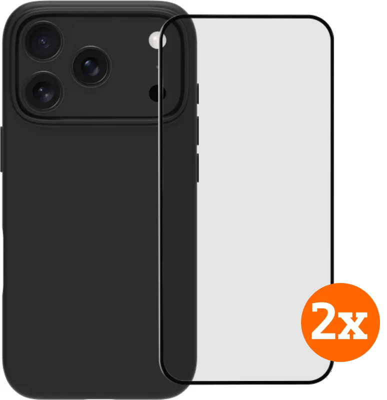 BlueBuilt Back Cover iPhone 17 Pro Zwart + Screenprotector Glas Duo Pack