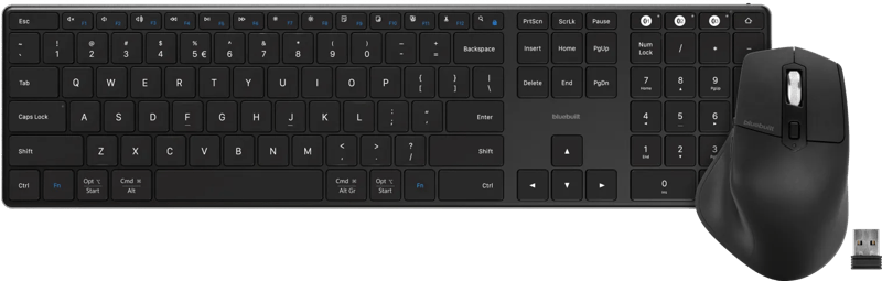 BlueBuilt Draadloos Bluetooth QWERTY Pro Toetsenbord + Ergonomische Bluetooth Muis