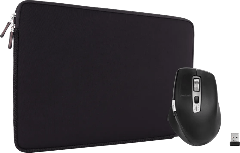 BlueBuilt Laptophoes voor Apple MacBook Pro 14 inch Zwart + BlueBuilt Maximus Draadloze Ergonomische Bluetooth Muis