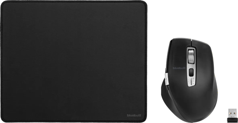 BlueBuilt Maximus Draadloze Ergonomische Bluetooth Muis + BlueBuilt Muismat M 20 x 24 cm