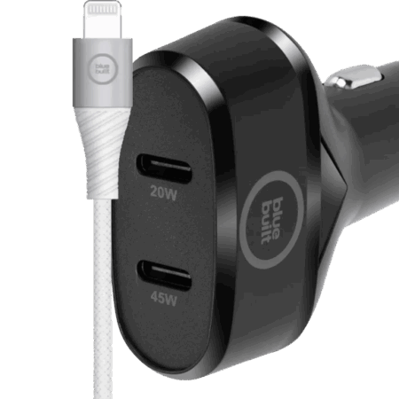 BlueBuilt Power Delivery Autolader 45W Zwart + Lightning Kabel 1