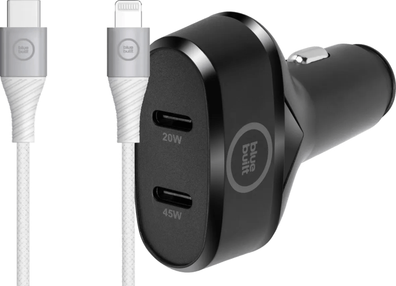 BlueBuilt Power Delivery Autolader 45W Zwart + Lightning Kabel 1