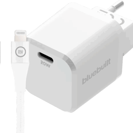BlueBuilt Power Delivery Oplader 20W + Lightning Kabel 3m Nylon Wit