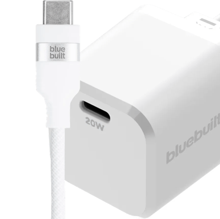 BlueBuilt Power Delivery Oplader 20W + Usb C Kabel 3m Nylon Wit