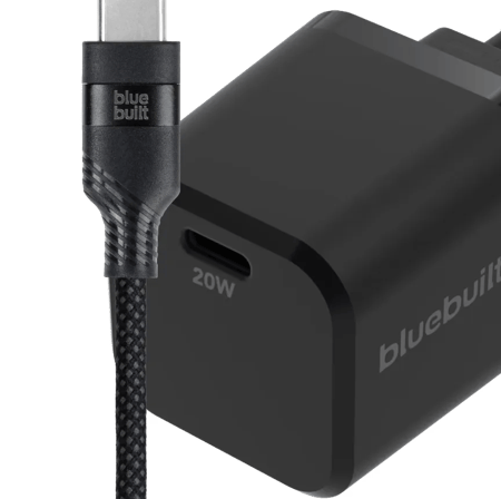 BlueBuilt Power Delivery Oplader 20W + Usb C Kabel 3m Nylon Zwart