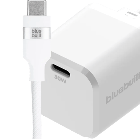 BlueBuilt Power Delivery Oplader 30W + Usb C Kabel 3m Nylon Wit