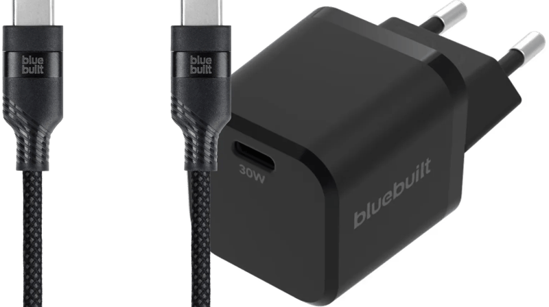 BlueBuilt Power Delivery Oplader 30W + Usb C Kabel 3m Nylon Zwart