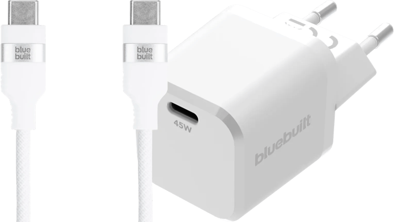 BlueBuilt Power Delivery Oplader 45W + Usb C Kabel 3m Nylon Wit