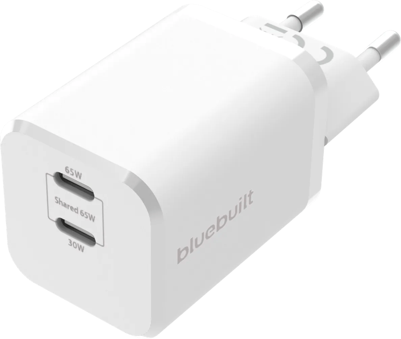 BlueBuilt Power Delivery Oplader met 2 Usb C Poorten 65W Wit
