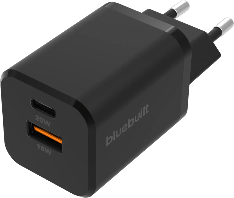 BlueBuilt Power Delivery en Quick Charge Oplader met 2 Usb Poorten 38W Zwart