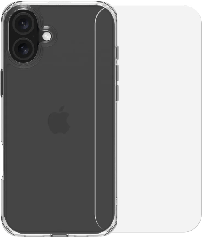BlueBuilt Protective Back Cover iPhone 16 Plus Transparant + Screenprotector Glas