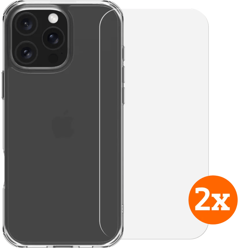 BlueBuilt Protective Back Cover iPhone 16 Pro Max Transparant + Screenprotector Duo Pack