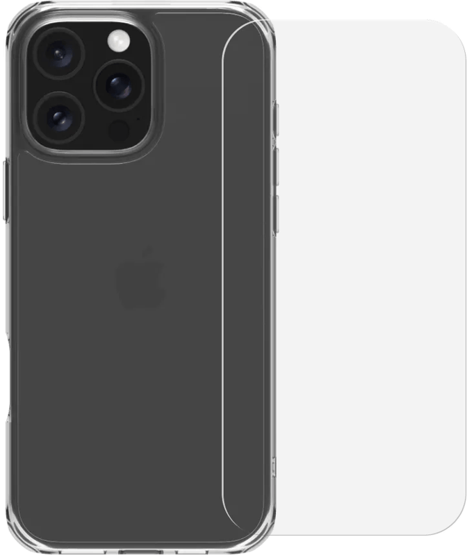 BlueBuilt Protective Back Cover iPhone 16 Pro Max Transparant + Screenprotector Glas
