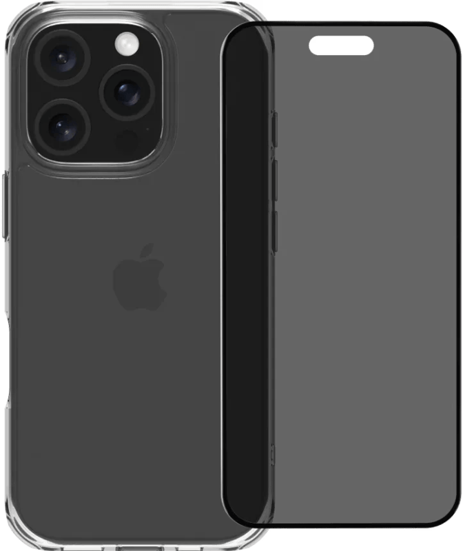BlueBuilt Protective Back Cover iPhone 16 Pro Transparant + Privacy Screenprotector Glas