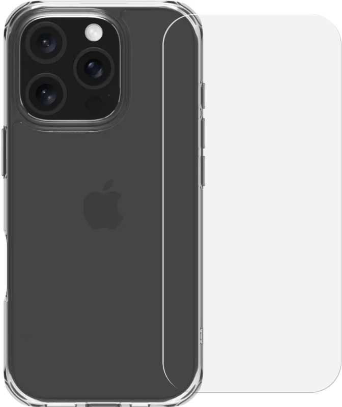 BlueBuilt Protective Back Cover iPhone 16 Pro Transparant + Screenprotector Glas