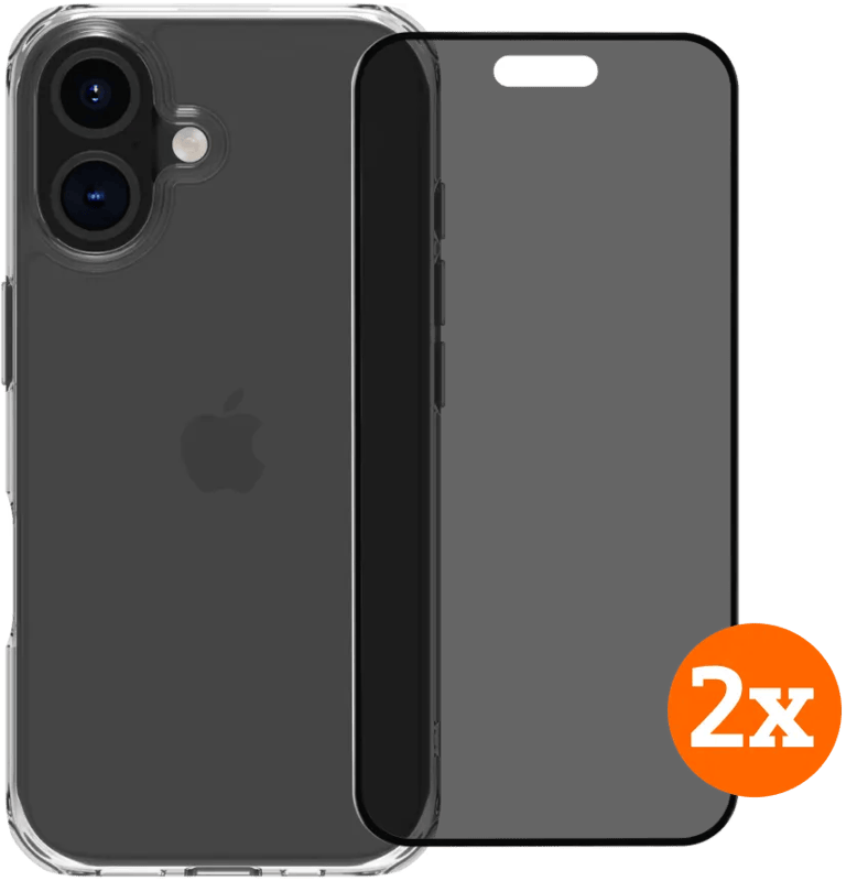 BlueBuilt Protective Back Cover iPhone 16 Transparant + Privacy Screenprotector Duo Pack