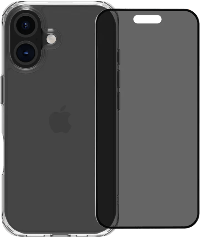 BlueBuilt Protective Back Cover iPhone 16 Transparant + Privacy Screenprotector Glas