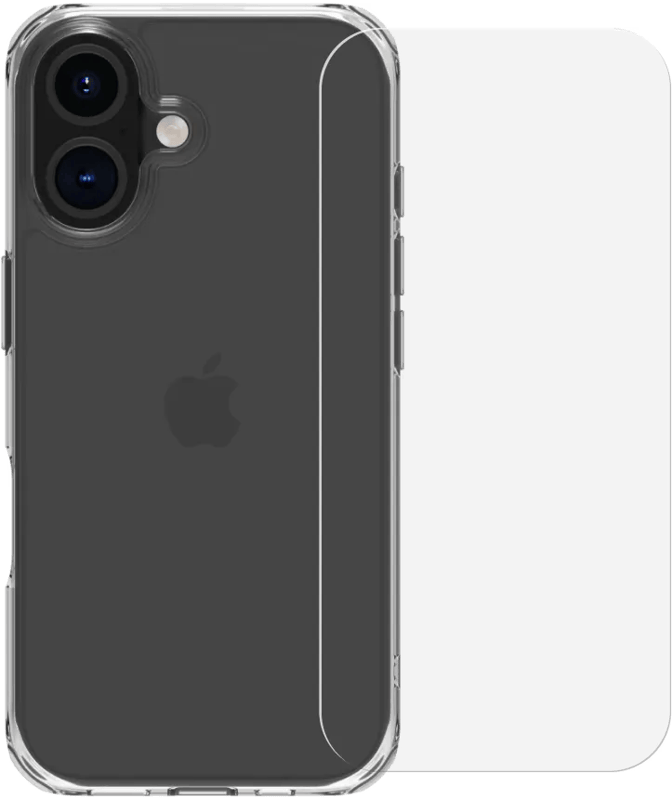 BlueBuilt Protective Back Cover iPhone 16 Transparant + Screenprotector Glas