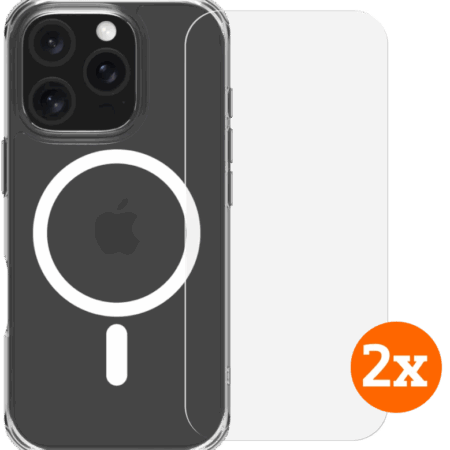 BlueBuilt Protective Back Cover met MagSafe iPhone 16 Pro + Screenprotector Glas Duo Pack