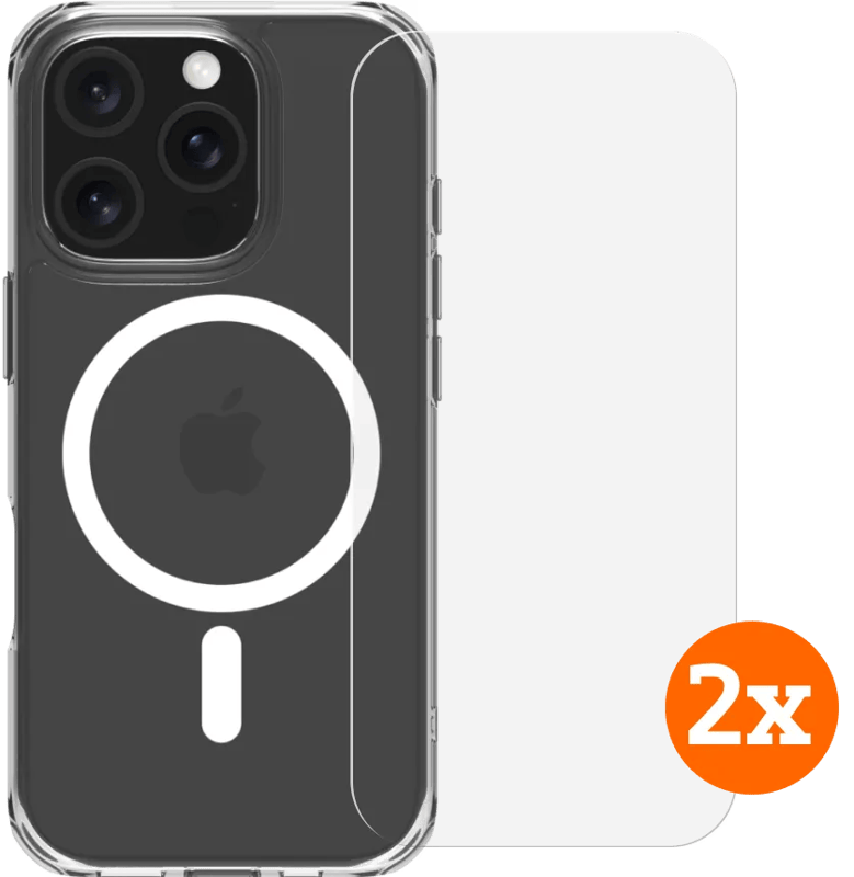 BlueBuilt Protective Back Cover met MagSafe iPhone 16 Pro + Screenprotector Glas Duo Pack