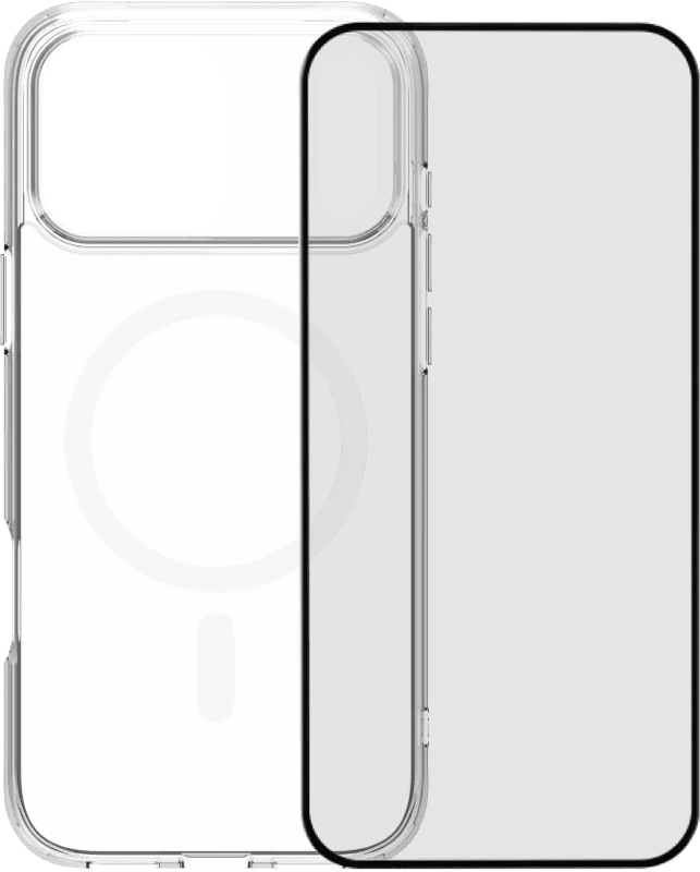 BlueBuilt Protective Back Cover met MagSafe iPhone 17 Pro Max Transparant + BlueBuilt iPhone 17 Pro Max Screenprotector Glas