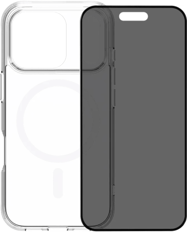 BlueBuilt Protective Back Cover met MagSafe iPhone 17 Pro Transparant + BlueBuilt iPhone 17 Pro Privacy Screenprotector Glas