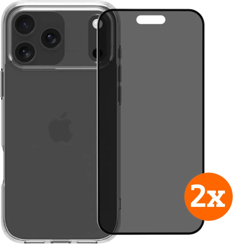 BlueBuilt Protective Cover iPhone 17 Pro Max Transparant + Privacy Protector Duo Pack