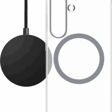 BlueBuilt Qi2 Draadloze Oplader 15W Zwart + Samsung S25 Back Cover met Magneet Transparant