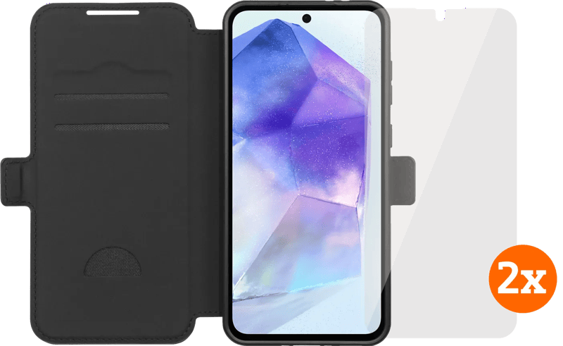 BlueBuilt Samsung Galaxy A56 Book Case Zwart + Screenprotector Glas Duo Pack