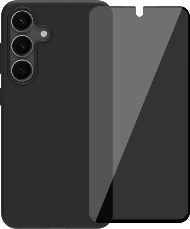 BlueBuilt Samsung Galaxy S25 Back Cover Zwart + BlueBuilt Privacy Screenprotector Glas