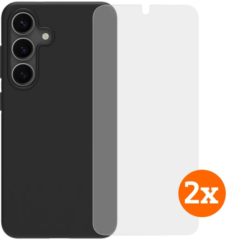 BlueBuilt Samsung Galaxy S25 Back Cover Zwart + Screenprotector Glas Duo Pack