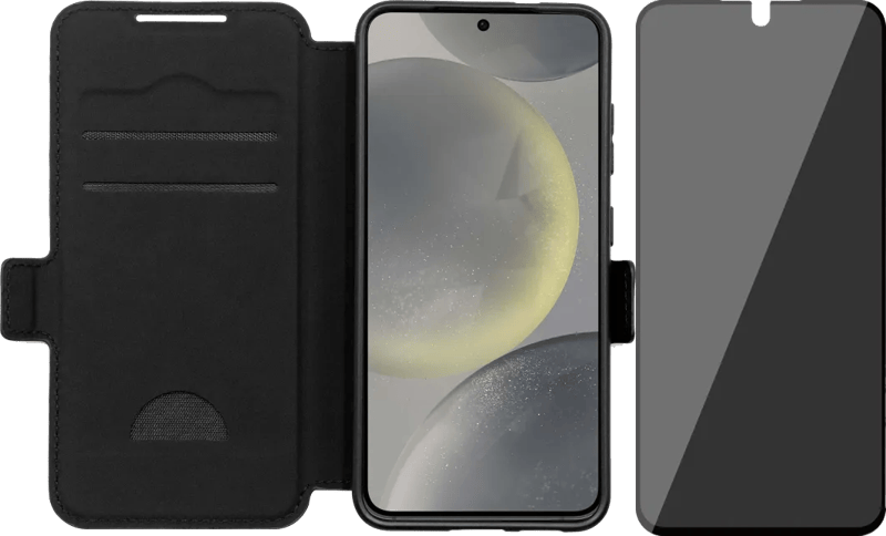 BlueBuilt Samsung Galaxy S25 Book Case Leer Zwart + BlueBuilt Privacy Screenprotector Glas