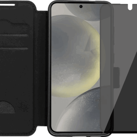 BlueBuilt Samsung Galaxy S25 Book Case Zwart + Privacy Filter Screenprotector Duo Pack