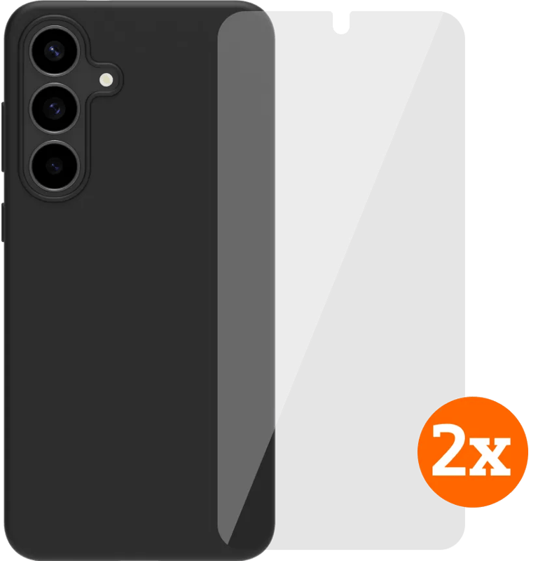 BlueBuilt Samsung Galaxy S25 FE Back Cover Zwart + Screenprotector Glas Duo Pack