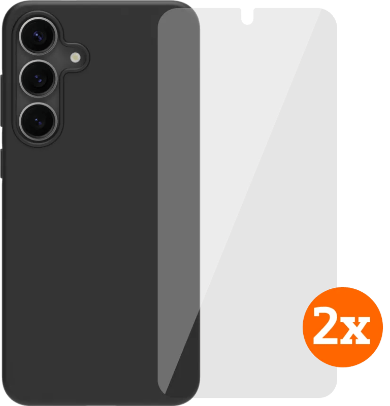 BlueBuilt Samsung Galaxy S25 Plus Back Cover Zwart + Screenprotector Glas Duo Pack