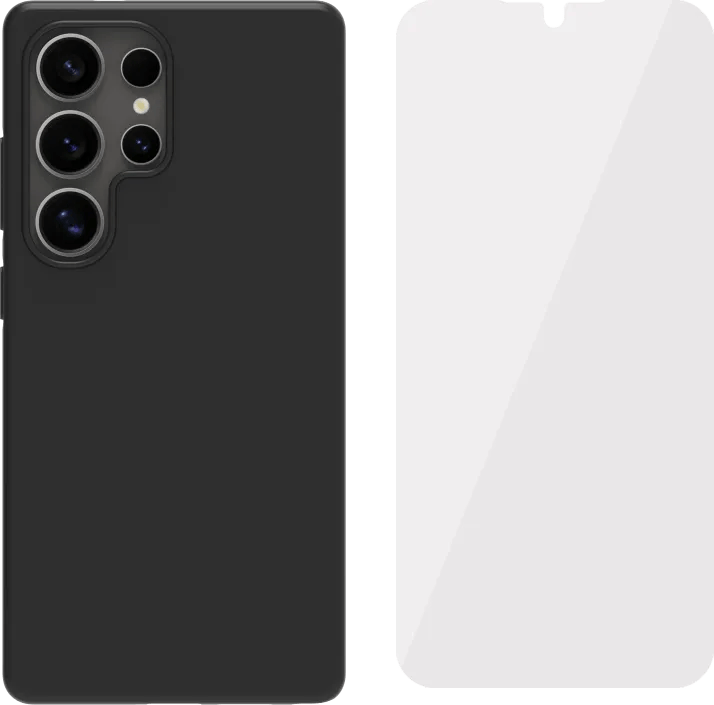 BlueBuilt  Samsung Galaxy S25 Ultra Back Cover Zwart + BlueBuilt Screenprotector Glas