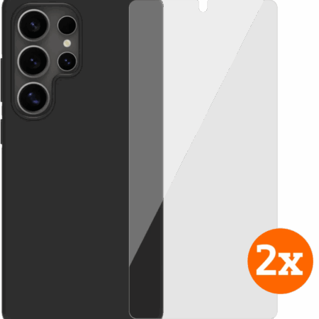 BlueBuilt Samsung Galaxy S25 Ultra Back Cover Zwart + Screenprotector Glas Duo Pack