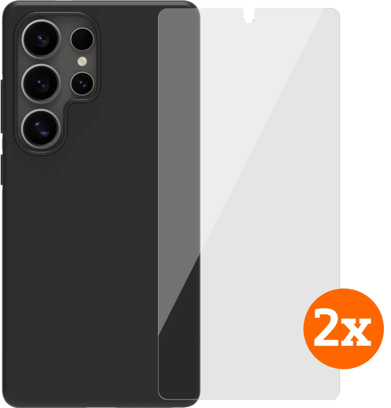 BlueBuilt Samsung Galaxy S25 Ultra Back Cover Zwart + Screenprotector Glas Duo Pack