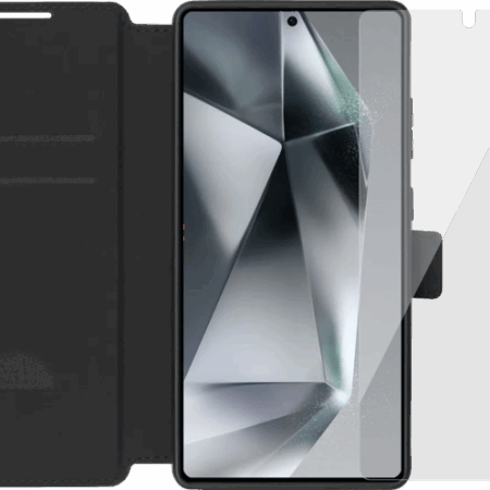 BlueBuilt Samsung Galaxy S25 Ultra Book Case Zwart + Screenprotector Glas Duo Pack