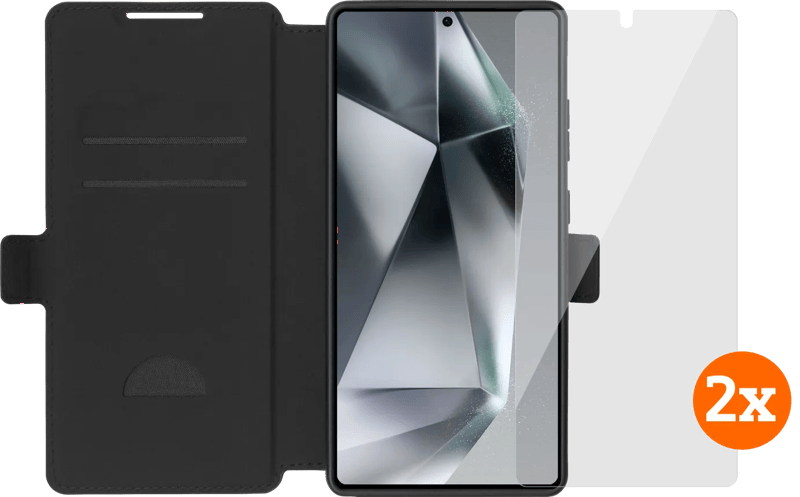 BlueBuilt Samsung Galaxy S25 Ultra Book Case Zwart + Screenprotector Glas Duo Pack