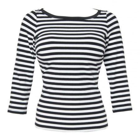 Boatneck Top Black/White Stripes-XXXXL | 42% korting | Pinup Couture