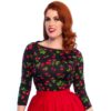 Boatneck Top in Black Cherry Print-XS | 42% korting | Pinup Couture