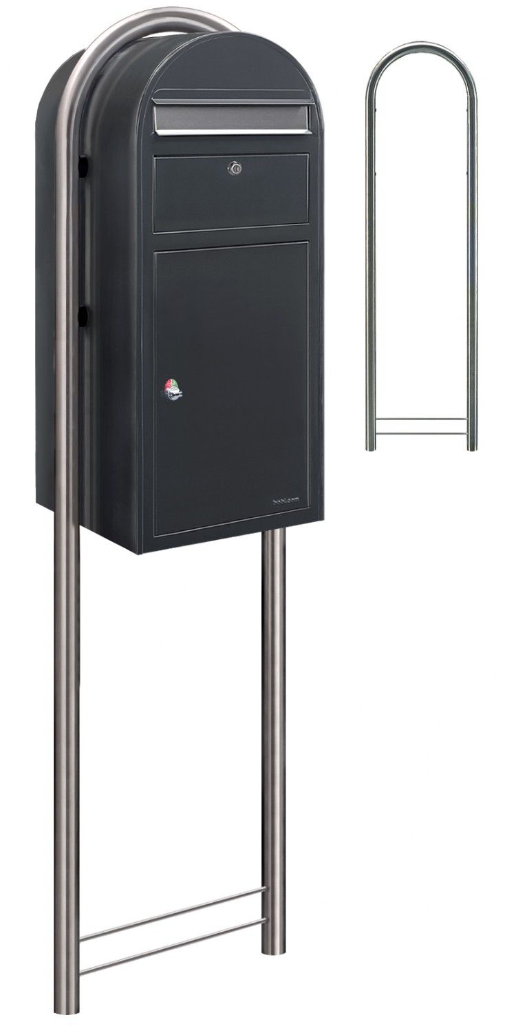 Bobi Cargo pakketbrievenbus en Round statief staal/RVS - antracietgrijs/RVS klep | Bobi