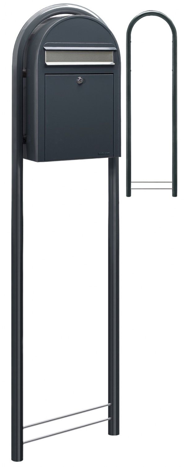Bobi Classic brievenbus en Round statief staal - antracietgrijs/RVS klep | Bobi